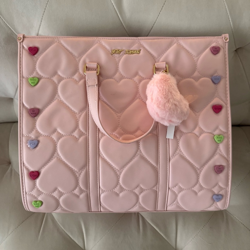 Betsey Johnson Pink Heart Tote with Colorful Accents